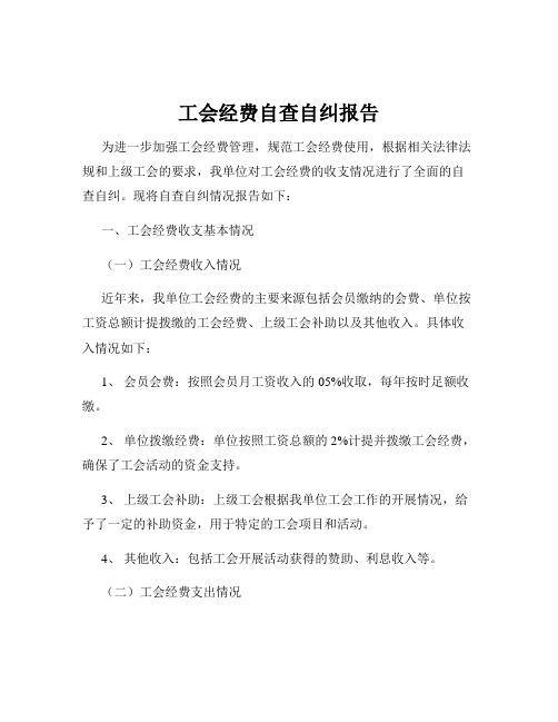 工会经费自查自纠报告