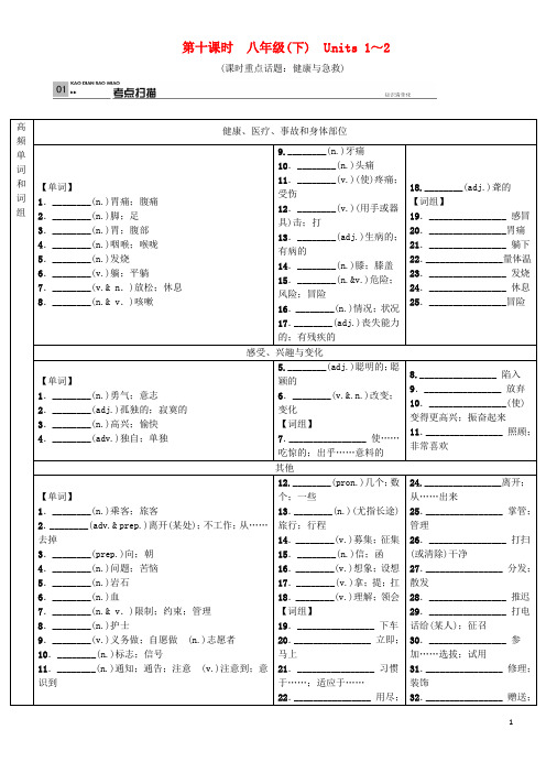 火线100天(云南专版)中考英语总复习 第一部分 第十课时 八下 Units 12试题