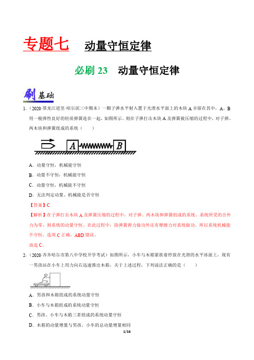 必刷23 动量守恒定律(解析版)-2021年高考物理一轮复习小题必刷(全国通用)