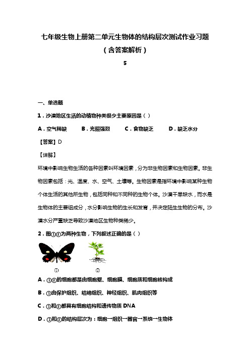 七年级生物上册第二单元生物体的结构层次测试作业习题(含答案解析)(41)