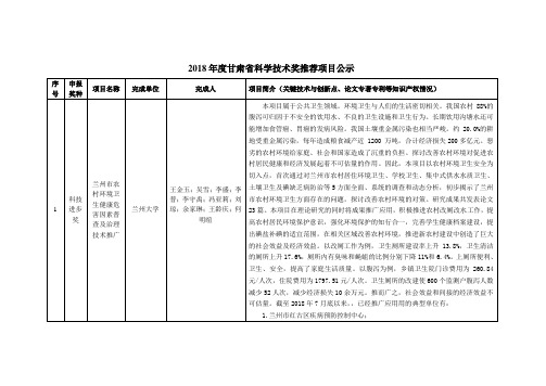 2018甘肃科学技术奖推荐项目公示