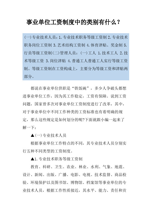 事业单位工资制度中的类别有什么？