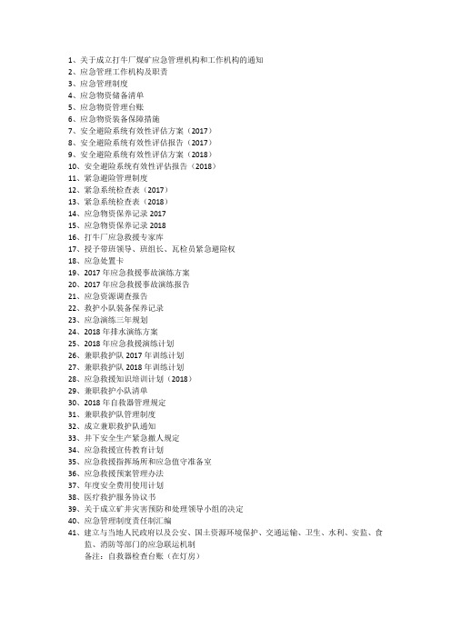 应急管理资料清单