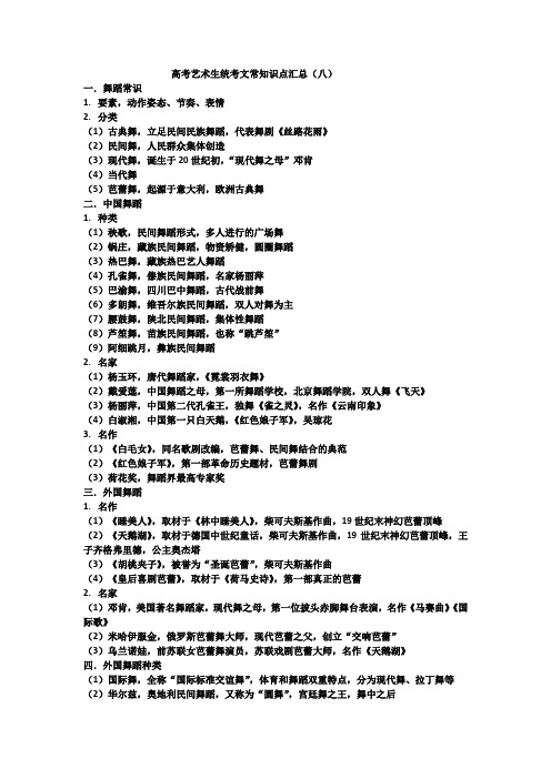 高考艺术生统考文常知识点汇总八