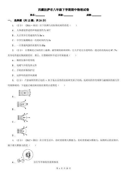 西藏拉萨市八年级下学期期中物理试卷