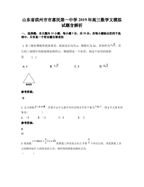 山东省滨州市市惠民第一中学2019年高三数学文模拟试题含解析