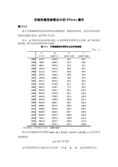 非线性模型参数估计的EViews操作