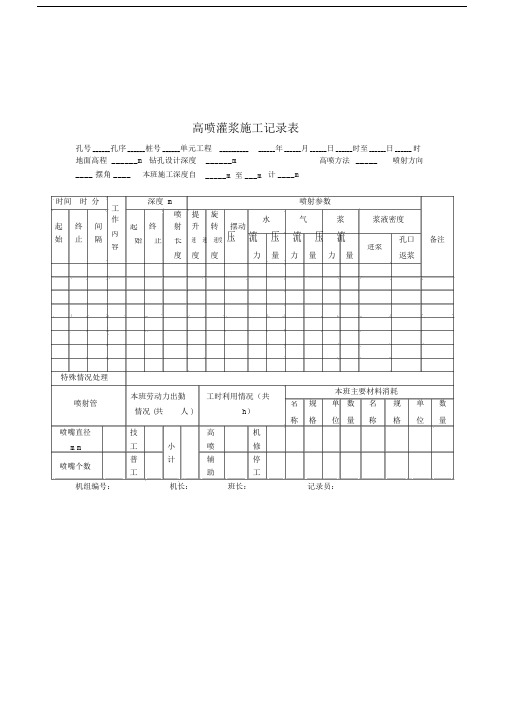 (完整word版)高喷灌浆施工记录表.docx