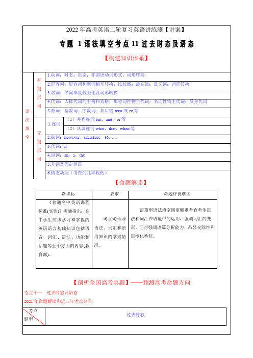 2021年高考英语二轮复习讲练测语法填空  考点11 过去时态-讲案(教师版)