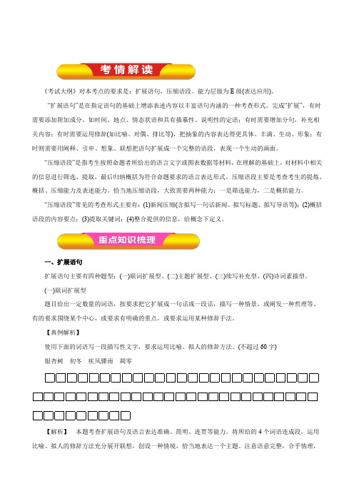 2020高考备考语文一轮复习考点学与练 专题1.4 扩展语句、压缩语段 教学案(解析版)