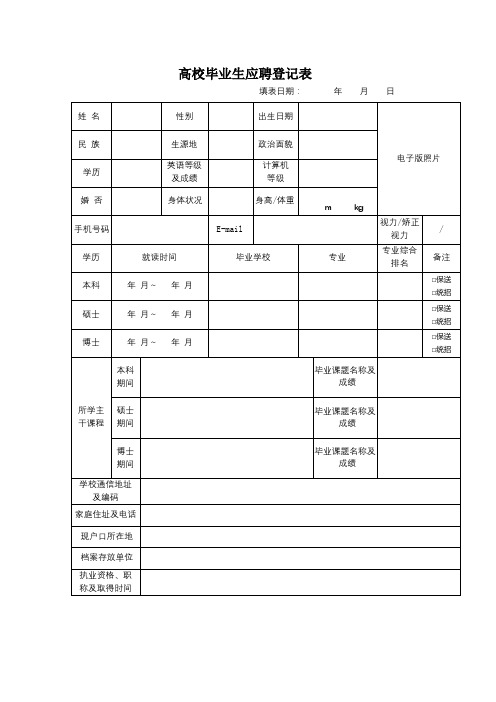 高校毕业生应聘登记表【模板】