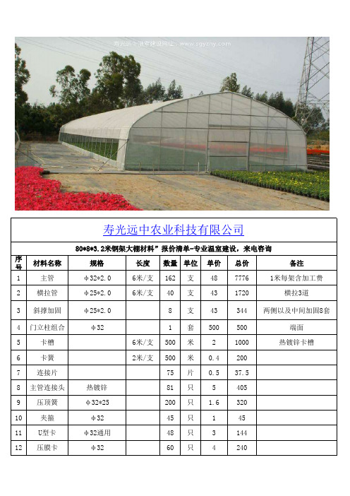 温室大棚建设全钢架拱棚详细材料报价