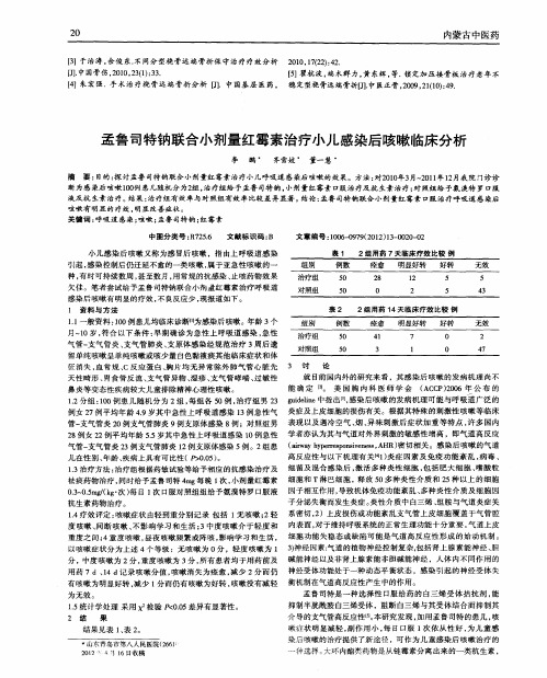 孟鲁司特钠联合小剂量红霉素治疗小儿感染后咳嗽临床分析