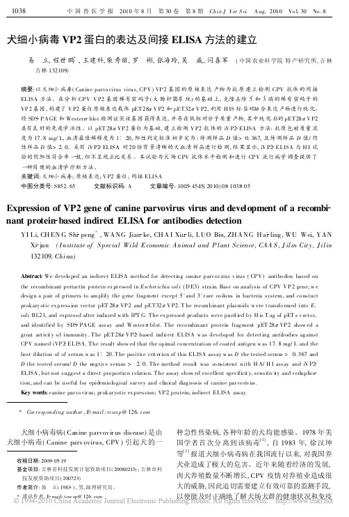 犬细小病毒VP2蛋白的表达及间接ELISA方法的建立_易立