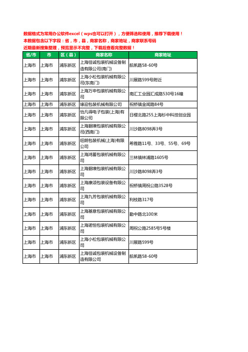 2020新版上海市上海市浦东新区模具包装机械工商企业公司商家名录名单联系电话号码地址大全15家