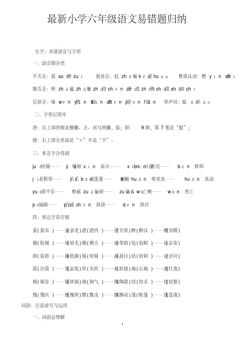 最新小学六年级语文易错题归纳(20200422232618)