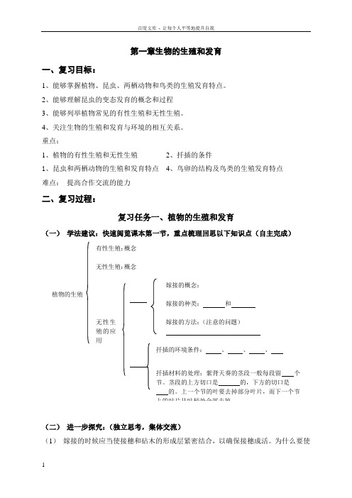 人教版八年级生物下册第七单元生物的生殖和发育复习学案