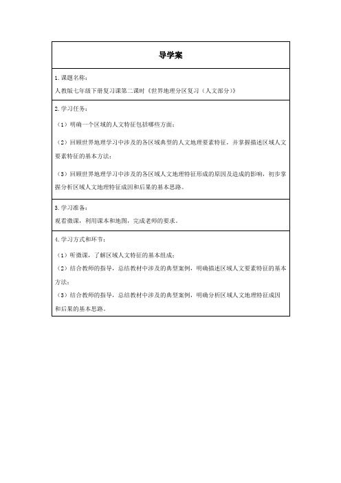 初一春季《地理》(人教版)世界地理分区复习(人文部分)导学案