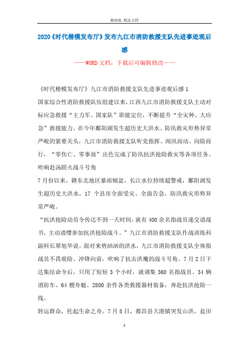 2020《时代楷模发布厅》发布九江市消防救援支队先进事迹观后感