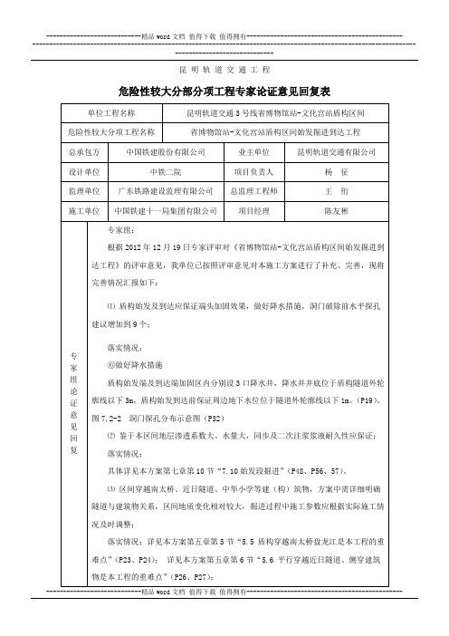 盾构始发掘进到达施工方案专家评审意见回复表 2