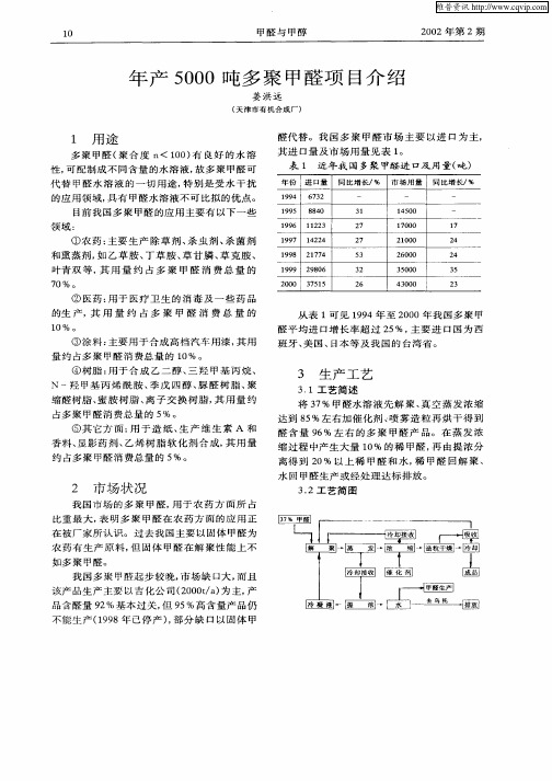 年产5000吨多聚甲醛项目介绍