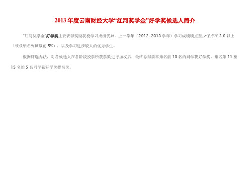 2013年度云南财经大学“红河奖学金”好学奖候选人简介