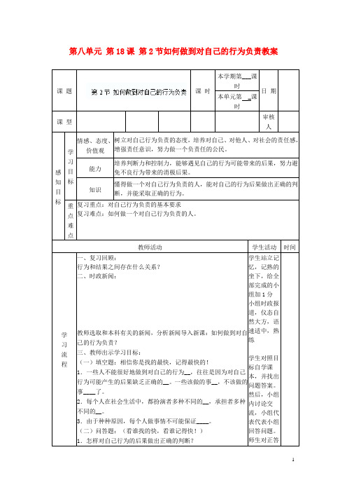 山东省滨州市邹平实验中学七年级政治下册 第八单元 第18课 第2节如何做到对自己的行为负责教案 鲁教版