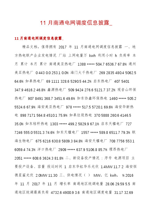 11月南通电网调度信息披露_