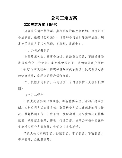 公司三定方案