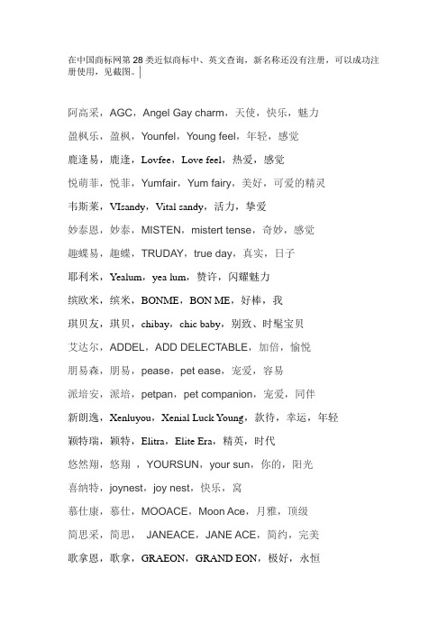 在中国商标网第28类近似商标中、英文查询,新名称还没有