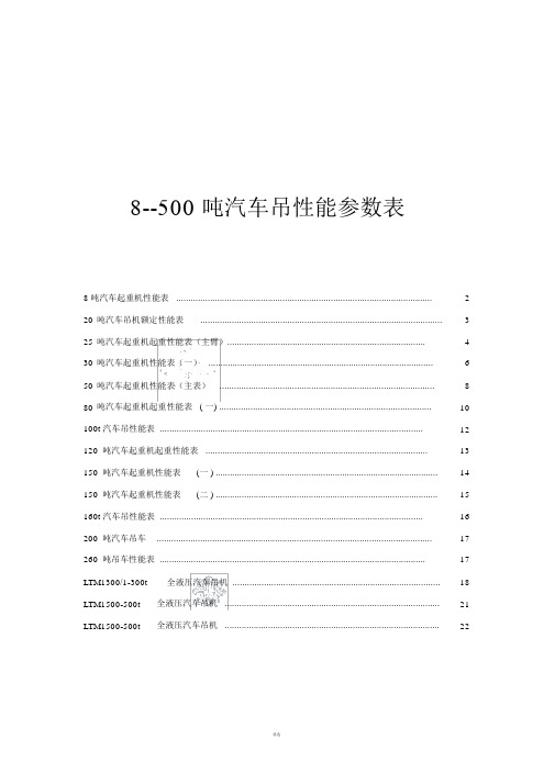 最全汽车吊性能参数表8-500吨