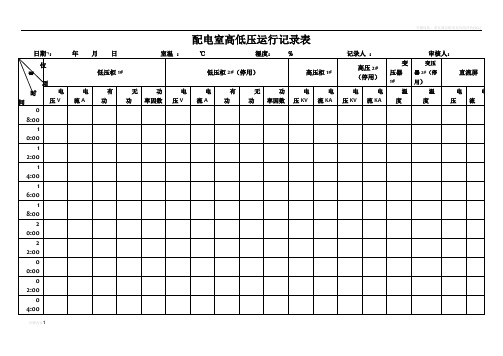 配电室高低压运行记录表