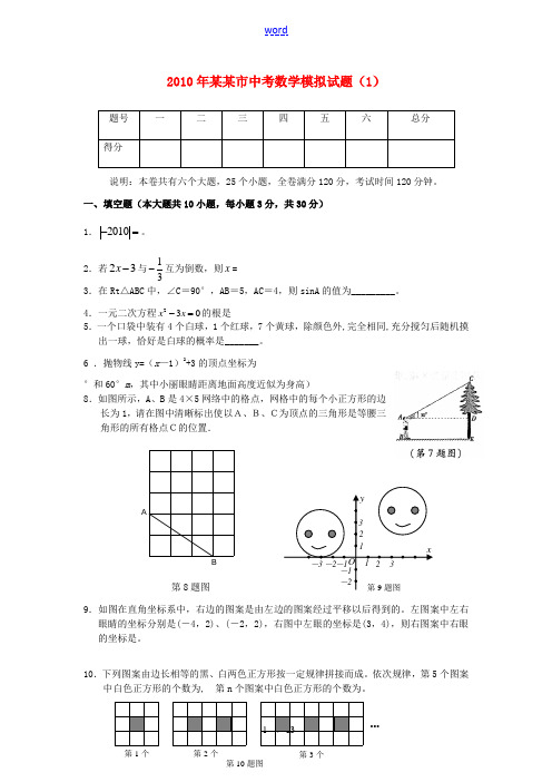 江西省赣州市2010年中考模拟数学试卷