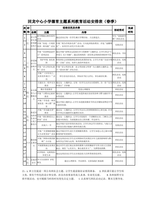 回龙中心小学春秋季德育主题系列教育常规活动安排表