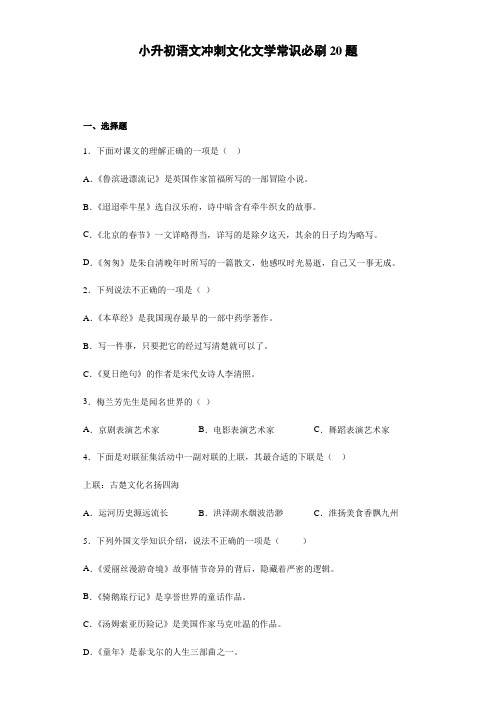 统编版小升初语文冲刺文化文学常识必刷20题(含答案)