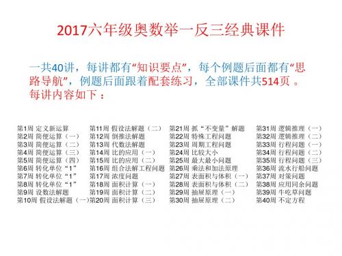 最新2017小学六年级全学年上下册奥数举一反三经典课件(共40讲514页)