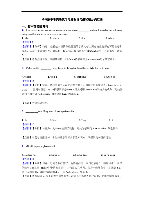 译林版中考英语复习专题强调句型试题分类汇编