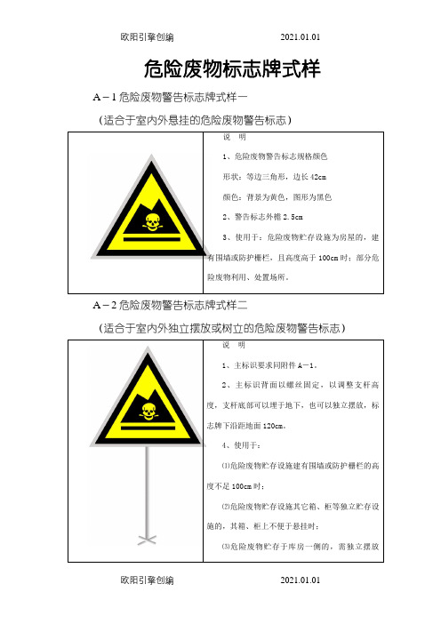 《危险废物标志牌式样》之欧阳引擎创编