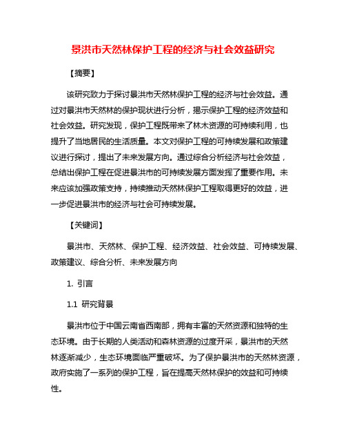 景洪市天然林保护工程的经济与社会效益研究