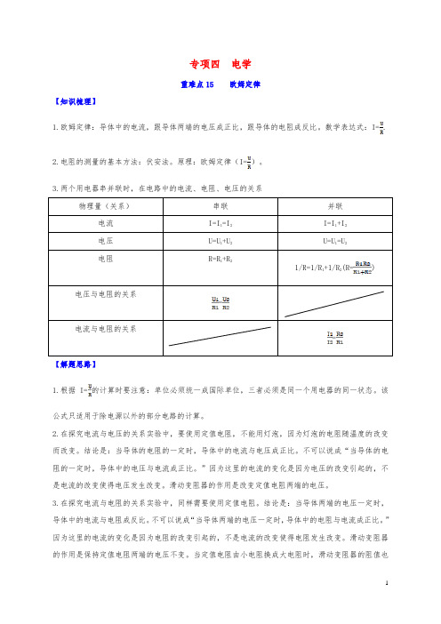 2020年中考物理重难点专练15欧姆定律专项四电学含解析