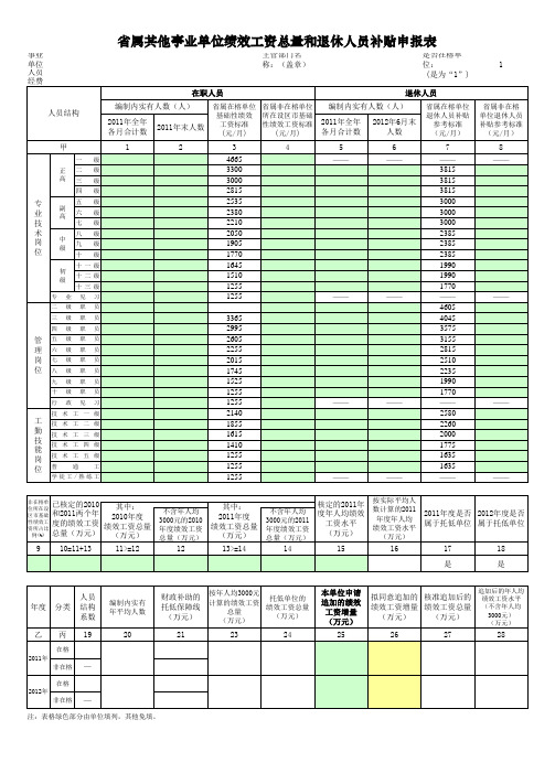 事业单位绩效工资申报表(最新)