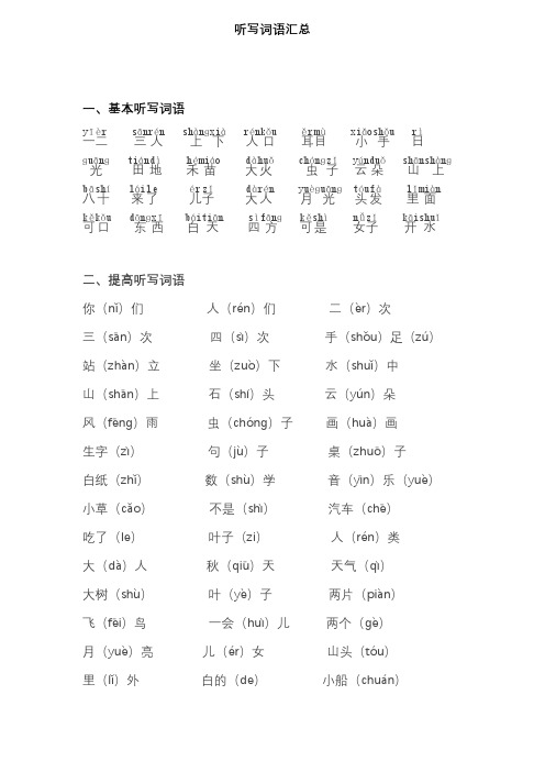 新人教部编版一年级语文上册听写词语+ 多音字汇总