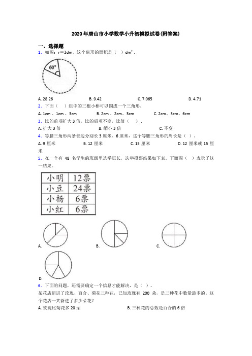 2020年唐山市小学数学小升初模拟试卷(附答案)