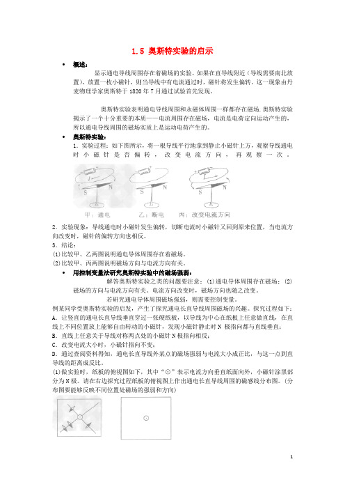 高中物理 第一章 电与磁 1.5 奥斯特实验的启示素材 粤