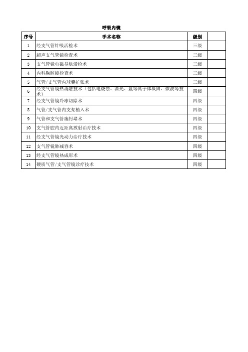 呼吸内镜手术分级目录