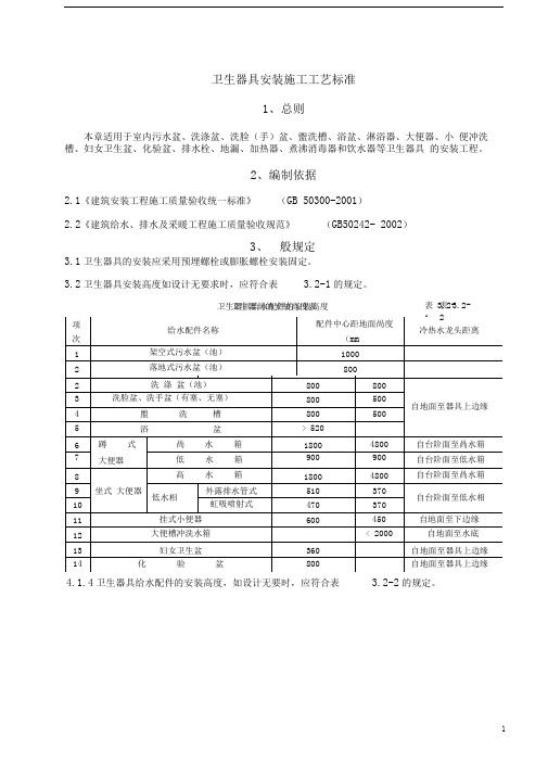 卫生器具安装施工工艺标准讲解