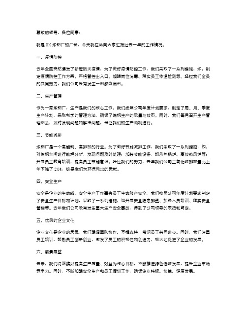 炼钢厂厂长的个人述职报告范文