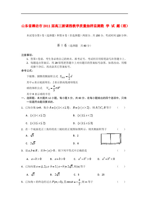 山东省潍坊市2011届高三数学12月份统考试题 理剖析