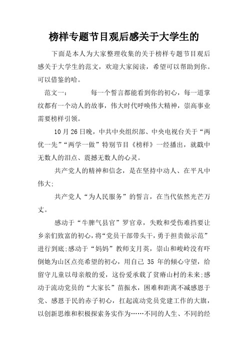 榜样专题节目观后感关于大学生的