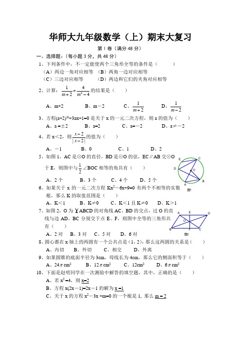 华师大九年级数学(上)期末大复习及答案